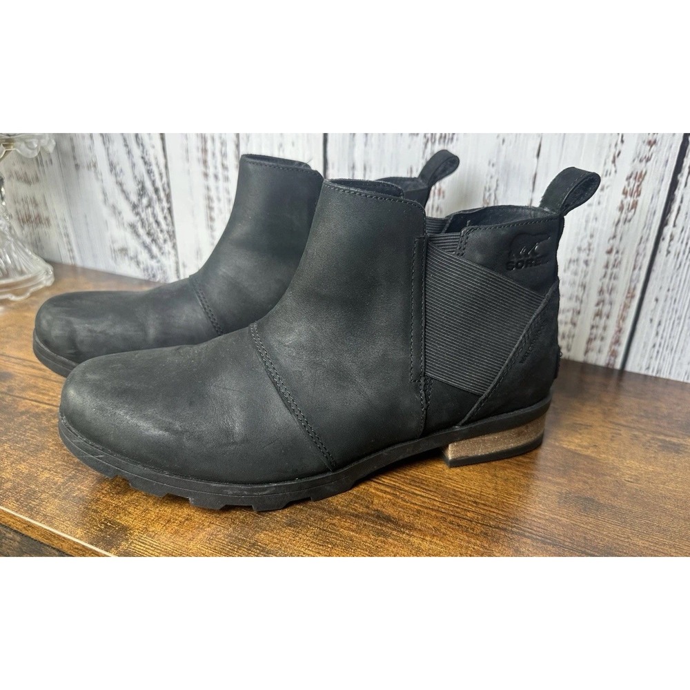 Sorel Emelie Chelsea Boot Women's‎ 9 Black Leather NL2671-010 Waterproof